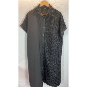Beulah Shirt button front Midi Dress‎ Black Embellished oversized Boxy size S/M